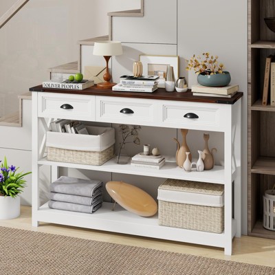 Farmhouse Narrow Wood Console Table for Entryway, Living Room, Foyer, Sofa Table, White