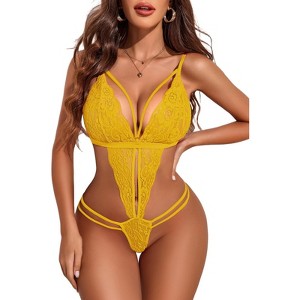 Clotth Women's Deep V Lace Teddy Bodysuit - Exquisite One Piece Lingerie, Babydoll Teddy Underwear - 1 of 4