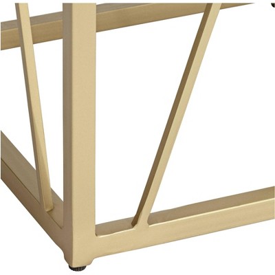 Gold and White Marble Square Accent Table with Geometric Metal Frame
