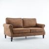GlasFlength Nailhead Sofa, Upholstered 2 Seater Sofal Faux Leather Couch with Wooden Leg for Living Room, Brown,56.3"*26.38"*6.3" - 3 of 4