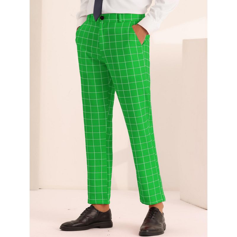 Lars Amadeus Men's Slim Fit Business Tapered Checked Printed Dress Trousers, 2 of 6