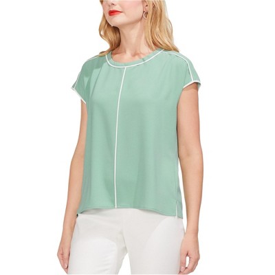 Vince Camuto Womens Contrast Piped Pullover Blouse