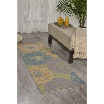 Floral Bliss Green Synthetic 2'3" x 8' Indoor/Outdoor Area Rug