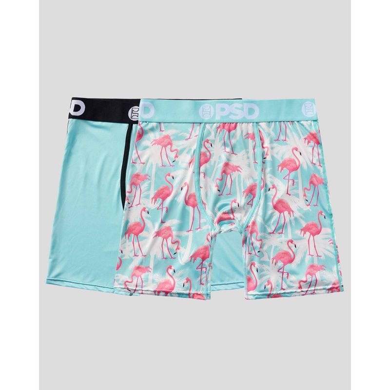 PSD Men&#39;s Flamingo Tropical Print Boxer Briefs 2pk - Pink/White/Light Aqua Blue, 1 of 4
