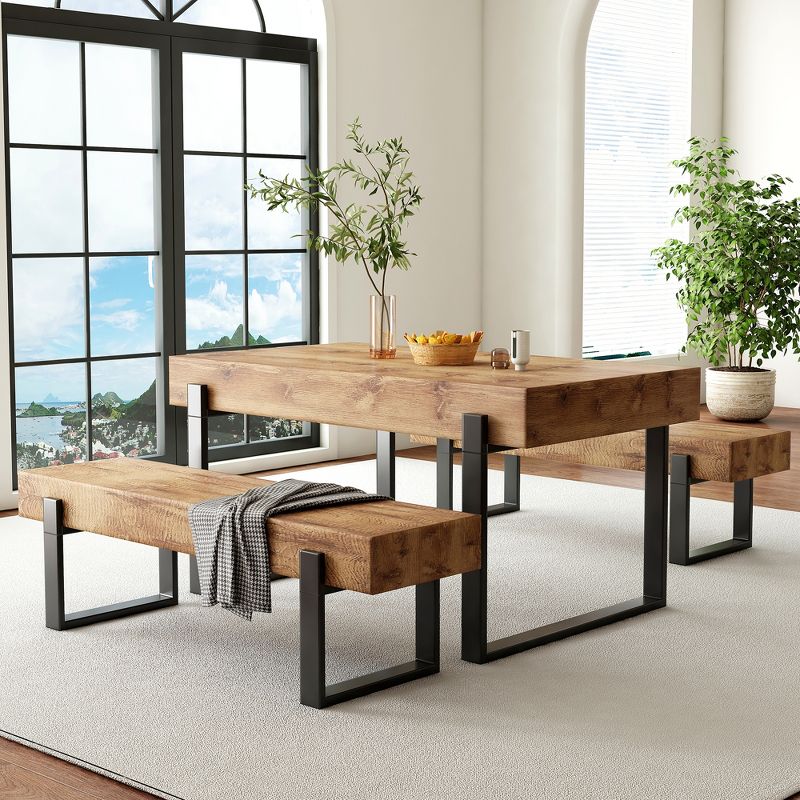 4/3-Piece Dining Table Set for 4-6 People, 59" Kitchen Table Set with Bench, Natural Wood Wash 4M - ModernLuxe, 1 of 14