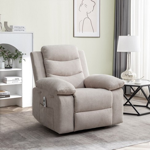 Power Velvet Recliner Chair With Adjustable Massage Function One Side Pockets Heating System Beige Target