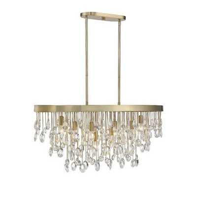 Livorno Noble Brass 8-Light Linear Chandelier with Clear Faceted Crystals