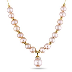 EVERLY JEWELRY | 14K Yellow Gold 5-10mm Pink Cultured Freshwater Pearl and Diamond Accent Drop Necklace - 17 inch - 1 of 1