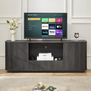 INFURNIC Decorative Storage Cabinets 64 Inch Wavy TV Stand with Rounded Sideboard and Vertical Stripe Design, Black, 64"*15"*24" - 1 of 4