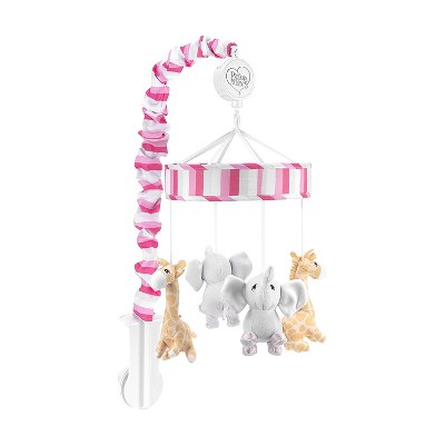 Everyday Kids Precious Moments Noah’s Ark Crib Mobile – Elephant & Giraffe, Pink/Gray, Soft Lullaby, Safari Nursery Décor for Baby Girls