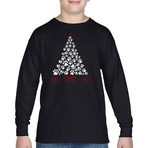 LA Pop Art Paw Christmas Tree - Boy's Word Art Long Sleeve T-Shirt - 1 of 4