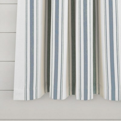 Blue and White Cotton Blend Striped Rod Pocket Window Panels