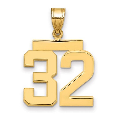 Black Bow Jewelry 14k Yellow Gold, Athletic Collection Medium Polished Number 32 Pendant