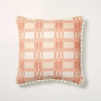 18"x18" Modern Plaid with Scallop Trim Indoor/Outdoor Square Throw Pillow - Hearth & Hand™ with Magnolia