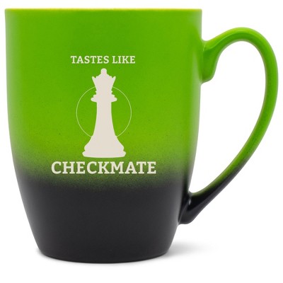 100 North Queen Chess Piece 10 Ounce Green and Black Two Toned Ombre, Comfortably Fits Your Hands, Ceramic Tea Coffee Cup Mug, Tastes Like Checkmate