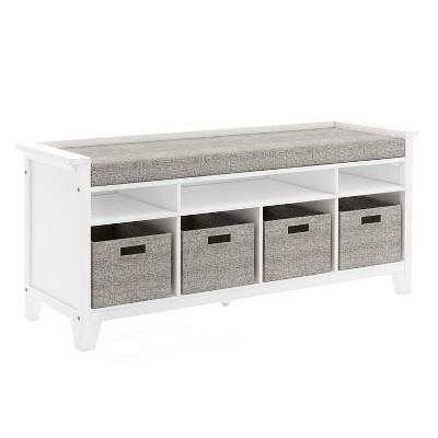 Creamy White Kids' Multi-Use Storage Bench with Cushion & Bins