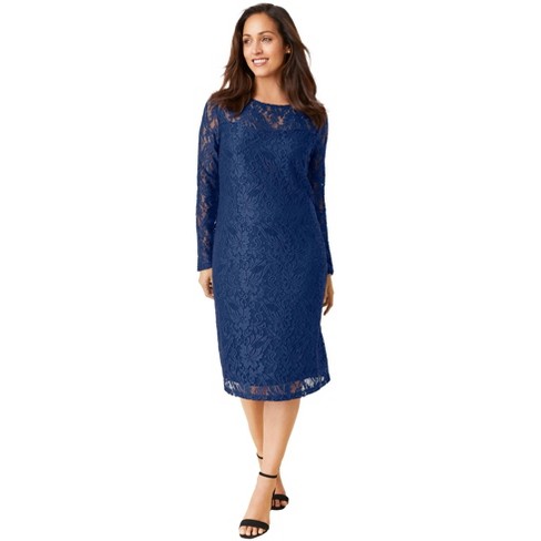 Jessica London Women’s Plus Size Lace Shift Dress, 14 - Evening Blue ...