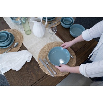 Ice Blue Glossy Ceramic 8.5 Inch Dinner Bowls Set of 4