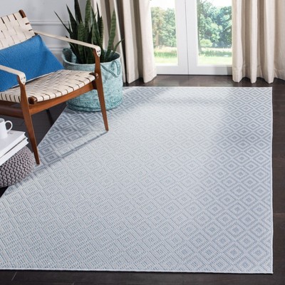 Light Blue Geometric Synthetic Indoor/Outdoor Area Rug