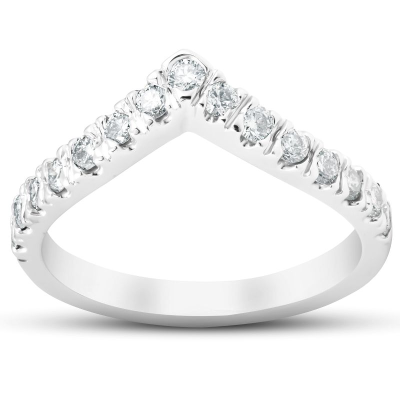 Pompeii3 1/2 Ct Diamond Curved V Shape Contour Ring Womens Wedding Band 14k White Gold, 3 of 6