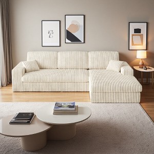 115" Corduroy L-Shaped Sectional Sofa with Reversible Chaise & Pillows - 1 of 4