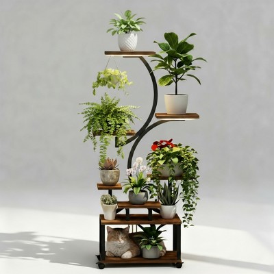 Fortune Candy 61" Tall Corner Shelf with LED Lights, Modern Display Shelf for Books, Plants, and Pet, MDF+Metal