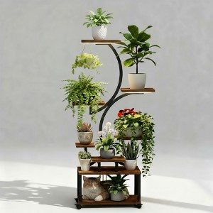 Fortune Candy 61" Tall Corner Shelf with LED Lights, Modern Display Shelf for Books, Plants, and Pet, MDF+Metal - 1 of 4