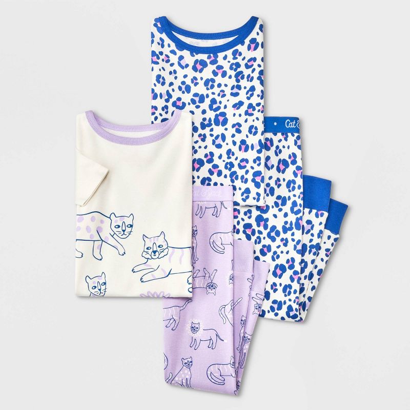 Toddler Girls&#39; 4pc Cat &#38; Leopard Printed Pajama Set - Cat &#38; Jack&#8482; Purple, 1 of 5