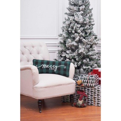 Green and Black Merry Embroidered Rectangular Throw Pillow