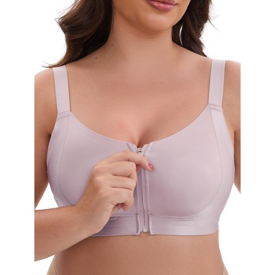 INSPIRE CHIC Women's Zip Front U-Neck Lift Up Wirefree Soft Full Cup Breathable Comfortable Sports Bras