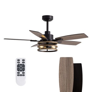 Siljoy 46-in Rustic Cage Ceiling Fan with Walnut or Black Color Blades Ceiling Fan With Lights- Remote Included ( 5-Blade Bulb not included) - 1 of 4