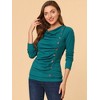 Allegra K Women's Cowl Neck Long Sleeves Buttons Decor Solid Ruched Top - 2 of 4