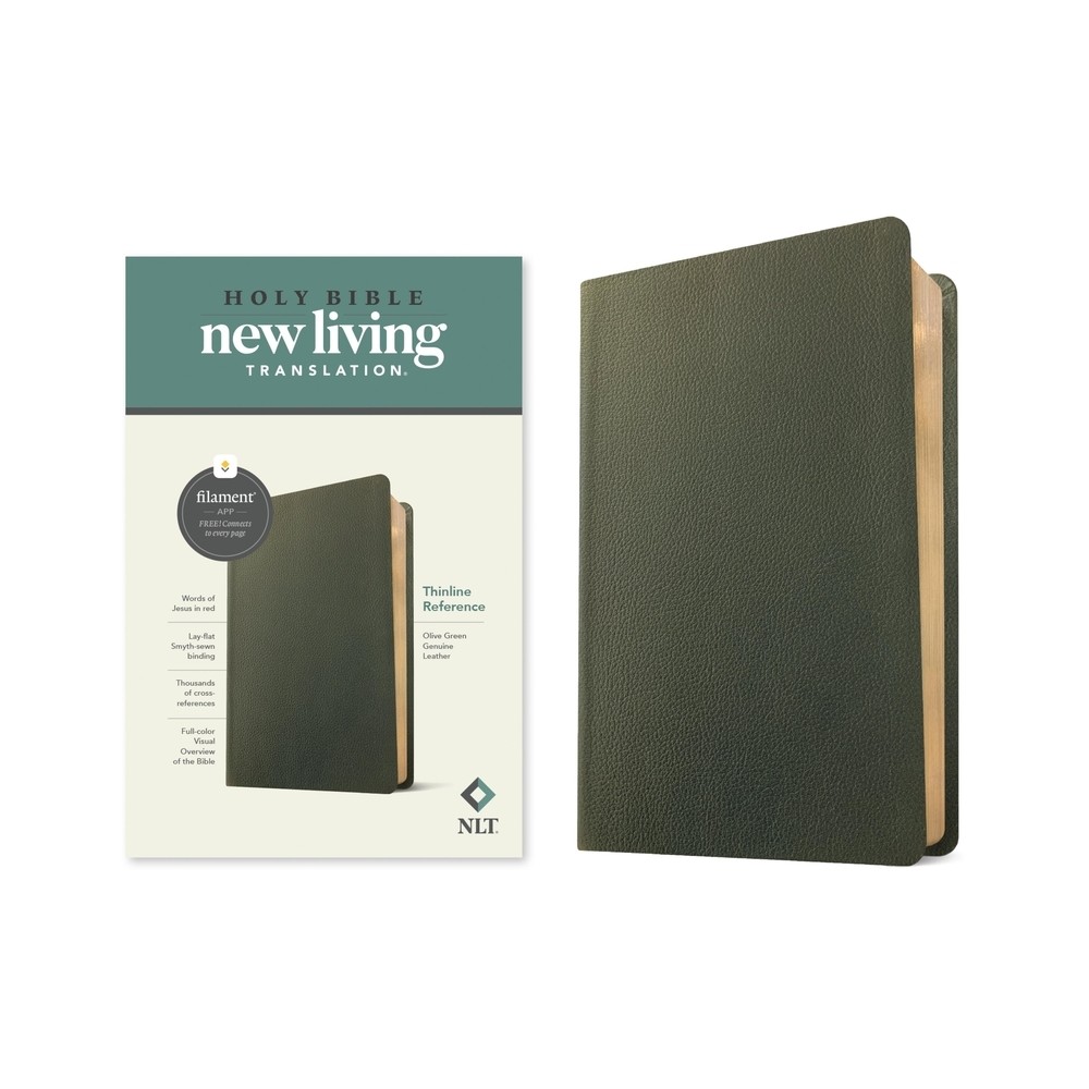 NLT Thinline Reference Bible, Filament Enabled (Genuine Leather, Olive Green, Red Letter) - by New Living Translation (Leather Bound)