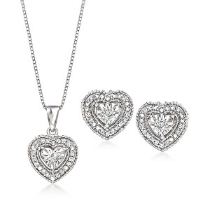 Ross-Simons 0.20 ct. t.w. Diamond Jewelry Set: Heart-Shaped Earrings and Pendant Necklace in Sterling Silver - 1 of 4