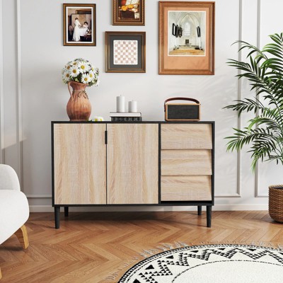 Syemin Storage Cabinet with 3 Drawers and 2 Doors with Adjustable Shelves for Entryway, Living Room, Office, Dining Room,