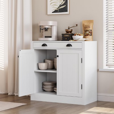 Whizmax Modern Buffet Sideboard, Wood Coffee Bar Cabinet with Storage, Kitchen Storage Cabinet with 1 Drawer, 2 Doors for Living Room, White