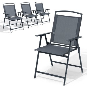 Crestlive Products Set of 4 Patio Folding Chairs 4-Pack Dining Chairs Outdoor Portable Sling with Armrest - 1 of 4