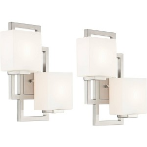Possini Euro Design Modern Wall Light Sconces Set of 2 Brushed Nickel Hardwired 13 3/4" 2-Light Fixture Opal Glass for Bedroom - 1 of 4