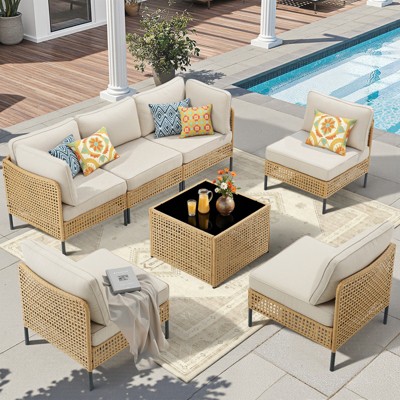 Buenhomino Patio Furniture Set – Outdoor Sectional Wicker Sofa with Cushions, All-Weather PE Rattan Conversation Set for Garden, Balcony & Poolside