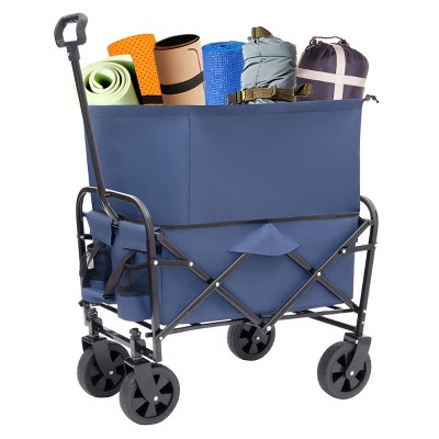 YONWAY Foldable Wagon Cart,Dual-Layer Design Beach Wagon,with All-Terrain Wheels for Camping Shopping Sports Gardening Fishing 225lbs Capacity