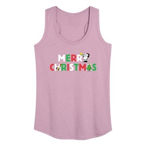 Women's - Peanuts - Merry Christmas Stacked Graphic Racerback Tank - 1 of 4