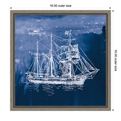 Indigo Sailing Ships Framed Canvas Wall Art