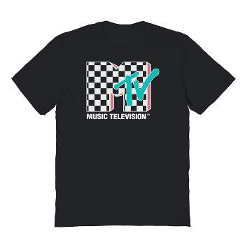 MTV Men's Checkered Logo Short Sleeve Graphic Cotton T-Shirt - Black 3X
