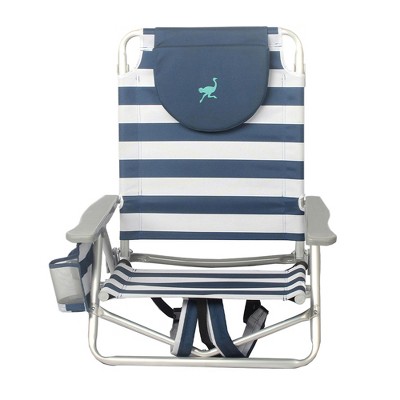Blue and White Striped Aluminum Camping Chair with Armrests