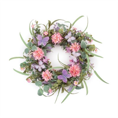 Mixed Floral and Butterfly Wreath 23"D
