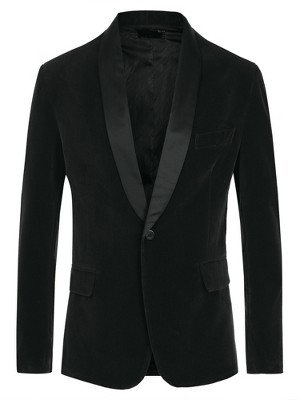 INSPIRE CHIC Men's Slim Fit One Button Shawl Lapel Wedding Tuxedo Velvet Blazer