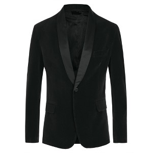INSPIRE CHIC Men's Slim Fit One Button Shawl Lapel Wedding Tuxedo Velvet Blazer - 1 of 4