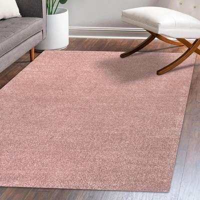 Reversible Solid Pink Synthetic 4' x 6' Easy-Care Area Rug