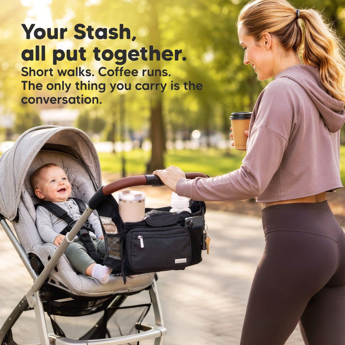 KeaBabies Stash Stroller Organizer Bag, Storage Caddy with Cup Holders, Fits Most Strollers and Wagons - thumbnail 2