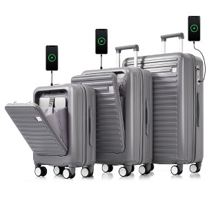 Whisen Luggage Set of 3, 20, 24, 28inch with USB Port,ABS Hard Shell Luggage with Spinner Wheels - 1 of 4